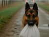 A woman noticed a German Shepherd walking down the street holding a white bag in its mouth: suddenly a car stopped nearby and the driver took the bag from the dog and then drove away