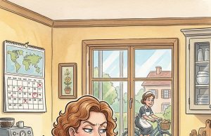 A boy comes back from school