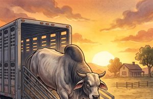 Three bulls heard the farmer was bringing another bull onto the farm.