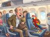 A Man Is Surprised To See A Parrot Seated Next To Him.