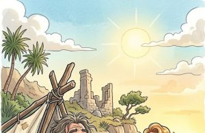 A man is stranded on a desert island