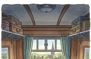 Four strangers in the same compartment of a European train