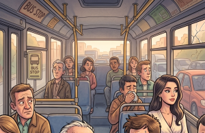An Old Man Joker boarded a buswith a Beautiful Girl sitting close to him.