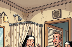 A nun in the convent walked into the bathroom